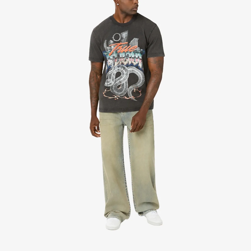 True Religion T-Shirt T-Shirt SNAKE- Gerader Schnitt- Überschnittende schwarz(Image 2)