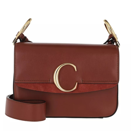 Chloé Double Carry Small Shoulder Bag Leather Sepia Brown Axelremsväska