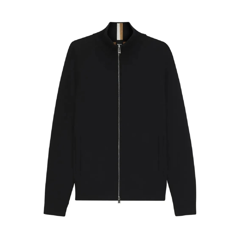Hugo Weste Black Bomber Jacket With Ribbed Collar Black