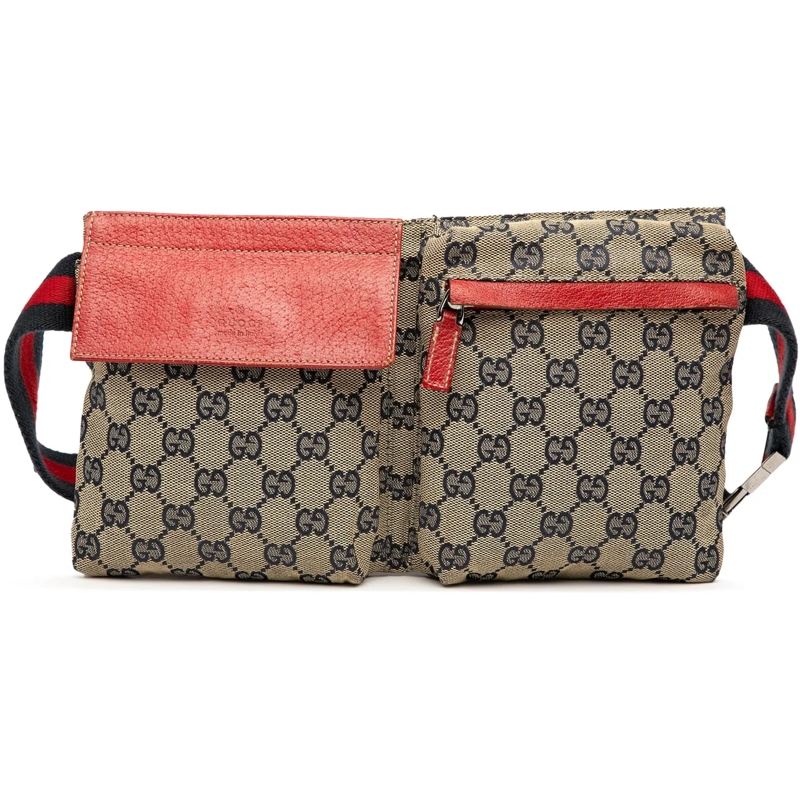 Gucci Gürteltasche GG Canvas Web Double Pocket Belt Bag braun