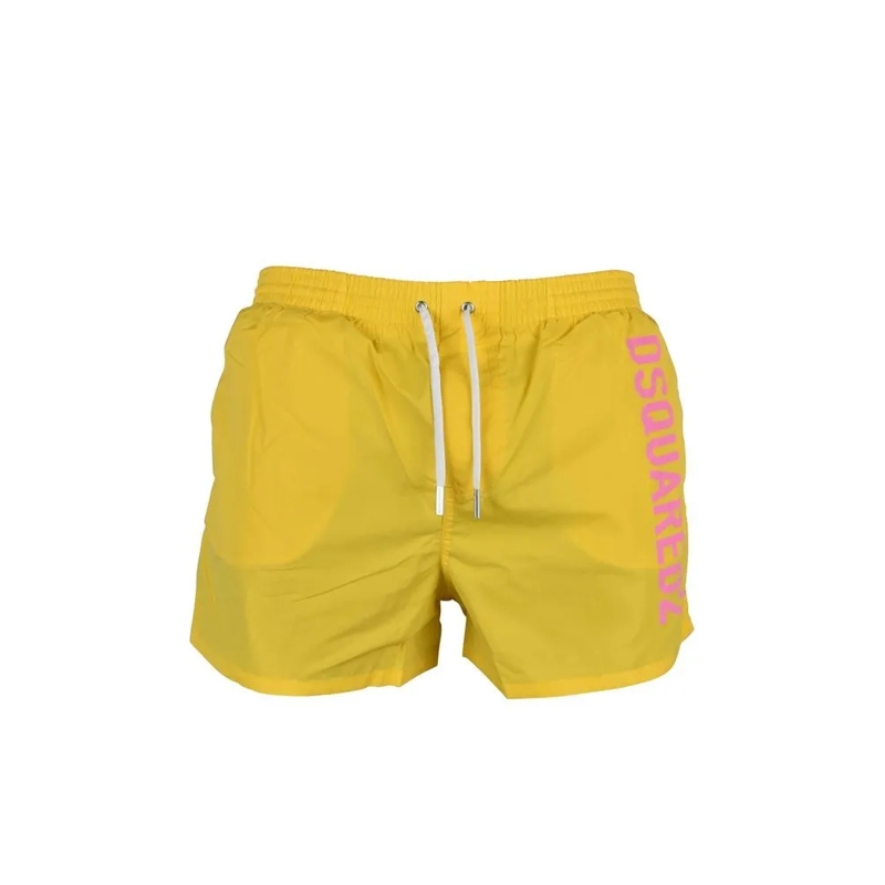 Dsquared2  Yellow Swim Shorts With Bold Pink Logo Gold