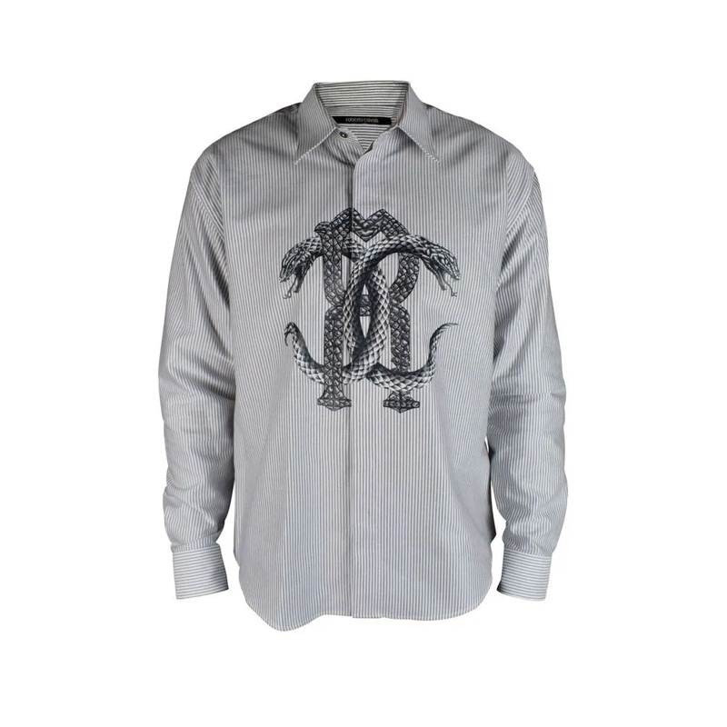 Roberto Cavalli Overhemd Vertical Blue And White Striped Shirt White