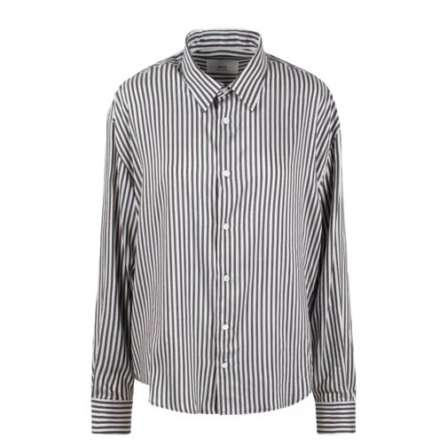 AMI Paris Viscose Silk Blend Striped Shirt Grey 