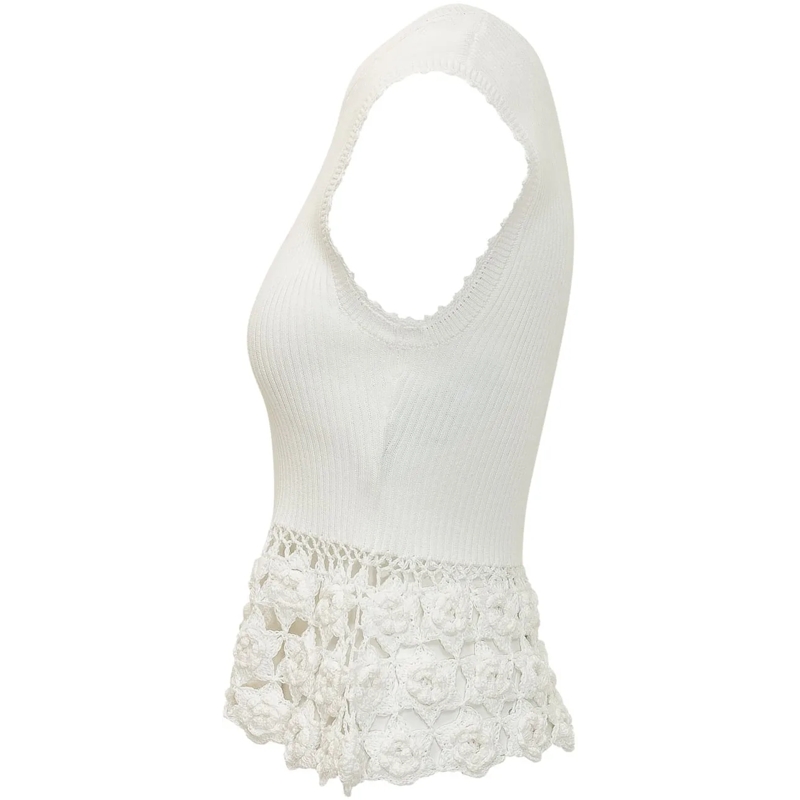GANNI  Top in Maglia a Coste con Inserto Crochet Floreale weiß(Image 3)