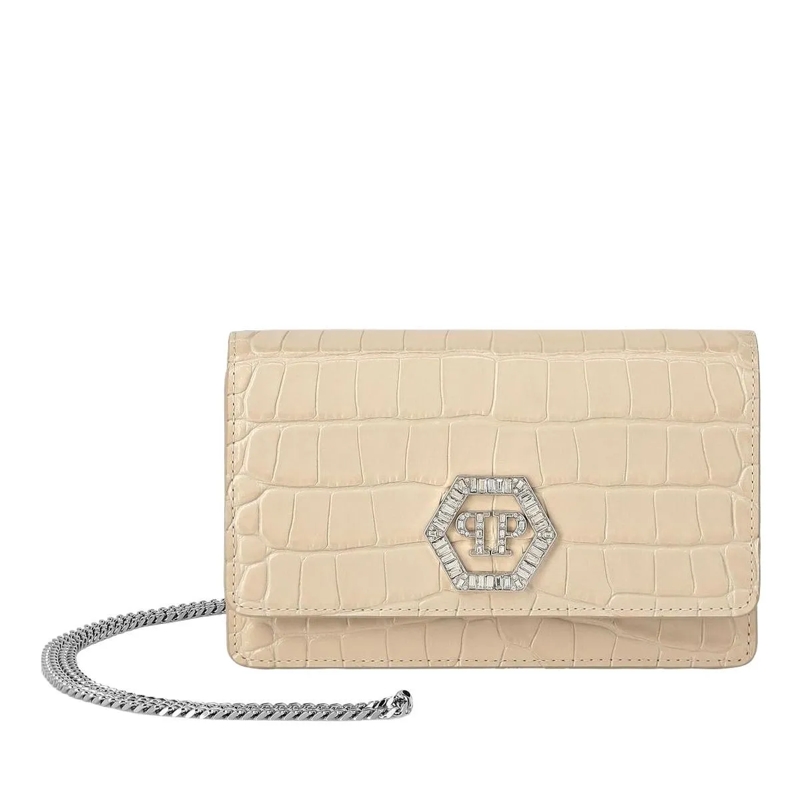 Philipp Plein Clutch Klappentasche Hexagon Crocco Geprägt beige