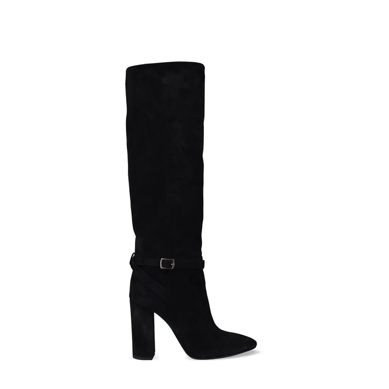 Saint Laurent Stiefel Black Suede Boots With Ankle Buckle Strap Black