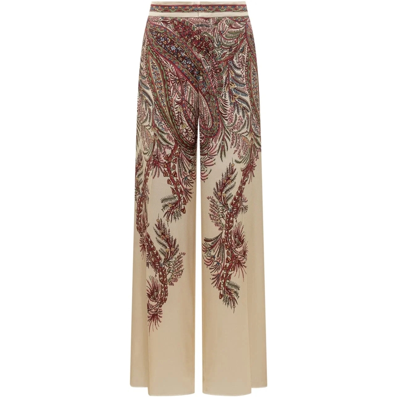 Etro Hose Etro Pantaloni Palazzo in Seta con Stampa Paisley mehrfarbig