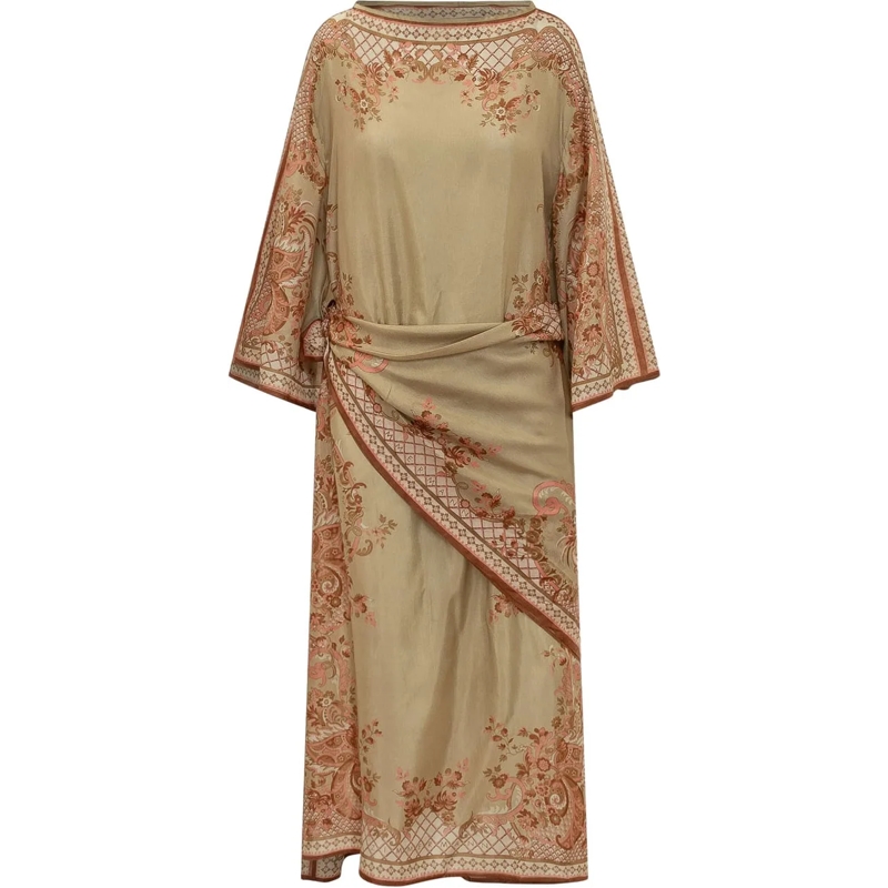Zimmermann Maxikleid Aster Abito Tunica con Drappeggio beige