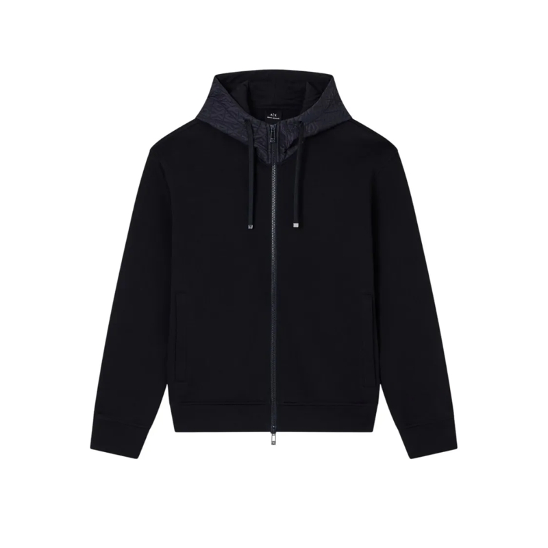 Armani Exchange  Quilted Insert Black Hoodie With Front Zipper Black