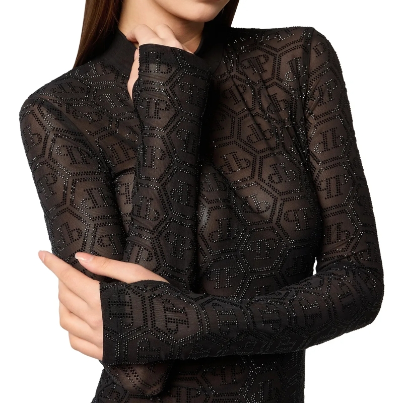Philipp Plein Minikleid Kurzes Kleid Monogram Mit Schmucksteinen schwarz(Image 5)