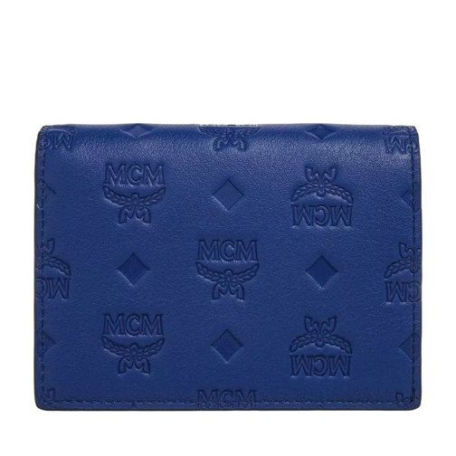 MCM Aren Embossed Monogramm Lthr Small Wallet Mini Sodalite Blue Portefeuille à deux volets