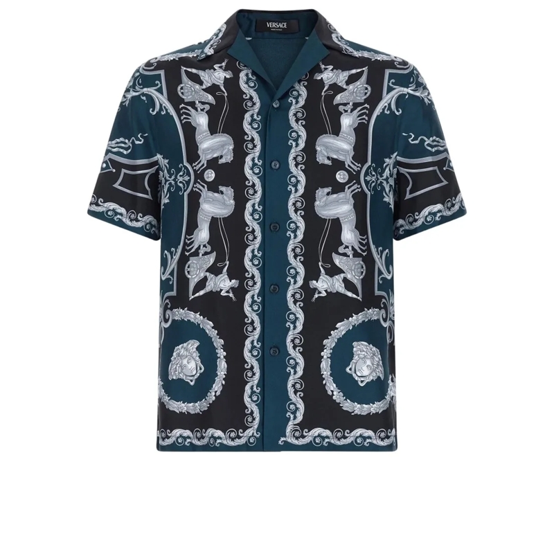 Versace Hemd Silk Twill Short-Sleeved Shirt Black
