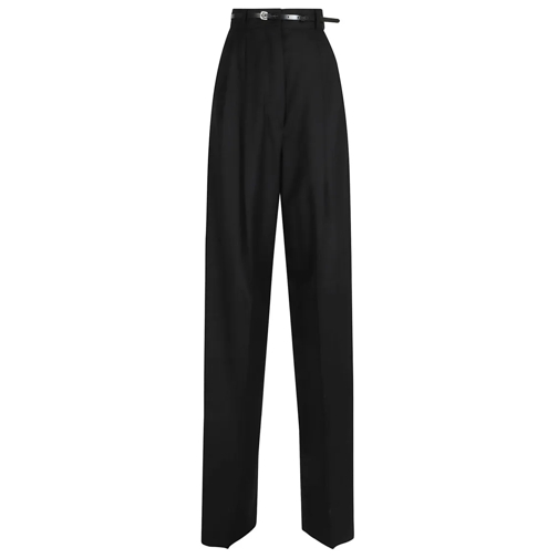 Max Mara  Black Twill Wool Blend Wide Leg Trousers Black