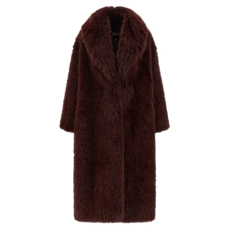 Elisabetta Franchi  Burgundy Faux Fur Long Coat Burgundy