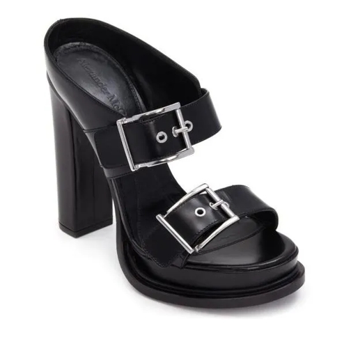 Alexander McQueen Black Buckle Platform Sandals Black Sandaal