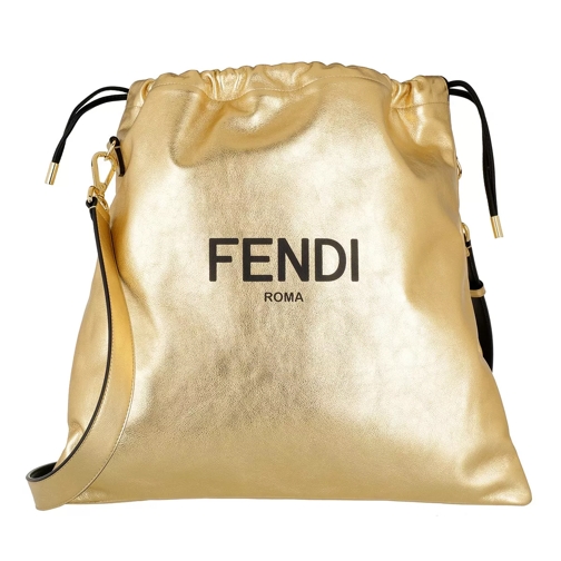 Fendi Pack Medium Drawstring Pouch Leather Gold Black Backpack
