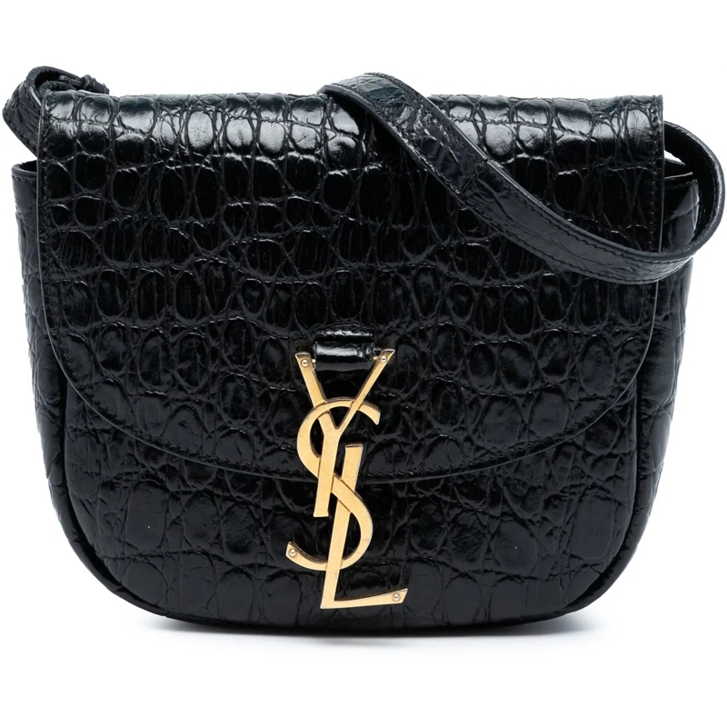 Saint Laurent Schultertasche Small Croc Embossed Monogram Kaia Crossbody schwarz