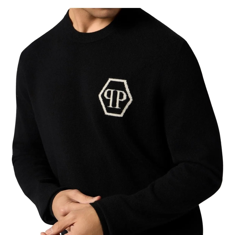 Philipp Plein Kaschmirpullover Cashmere Roundneck Pullover Jacquard Hexagon schwarz(Image 5)