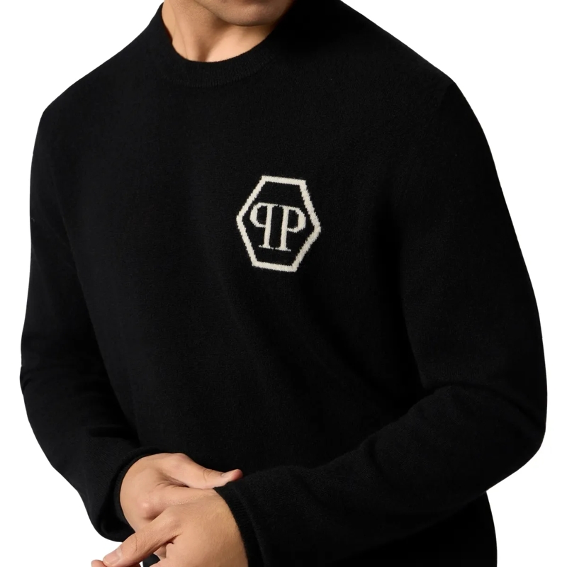 Philipp Plein  Cashmere Roundneck Pullover Jacquard Hexagon schwarz(Image 5)