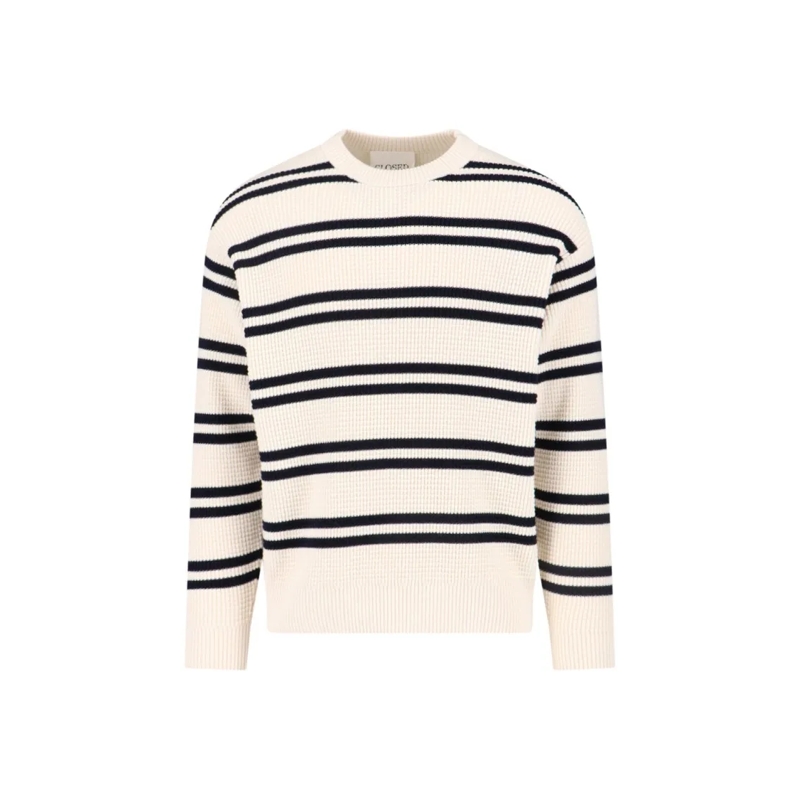 Closed Trui Contrasting Stripe Knit Sweater With Relaxed Fit Neutrals