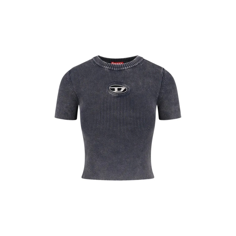 Diesel T-shirt Ribbed Short-Sleeve Crop Top With Metallic Logo De Grey