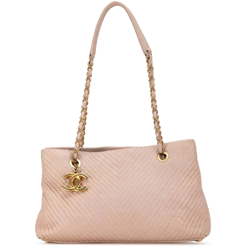 Chanel Boodschappentas Large Chevron Calfskin Surpique Tote rose