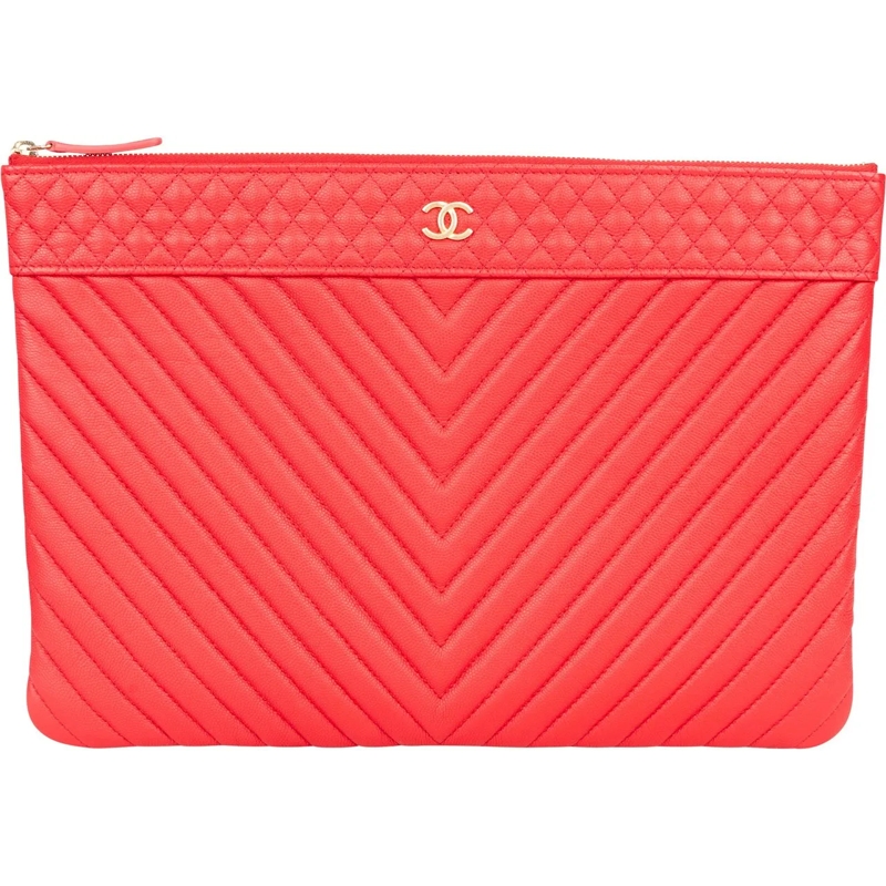 Chanel Tote Chanel Rouge Quilted Caviar Leather CC Clutch rot
