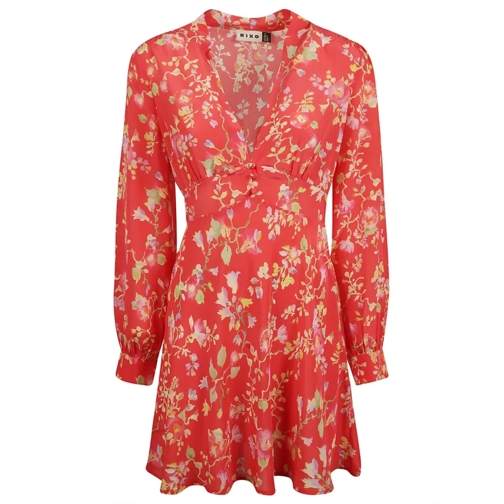 Rixo Mini robes Coral Pink Silk Crepe De Chine Dress With Floral P Red