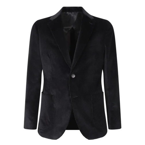 Lardini Single-Breasted Corduroy Velvet Jacket Black 