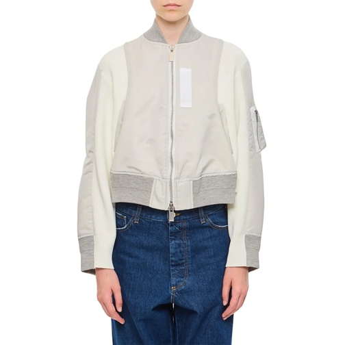 Sacai Nylon Twill X Knit Blouson White Bomber