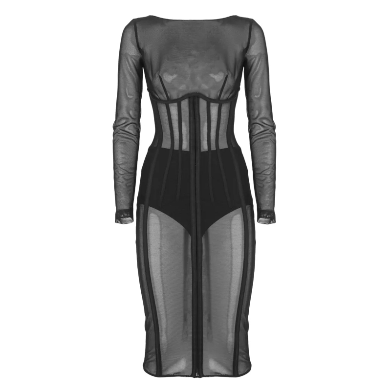 Elisabetta Franchi Robe midi Tulle Bustier Dress Grey