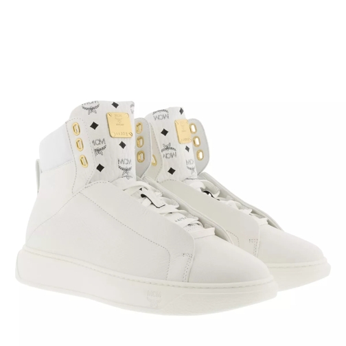MCM M Visetos Trim Grain Leather High White Low-Top Sneaker
