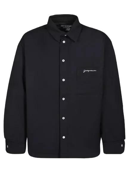 Jacquemus Virgin Wool Long Sleeve Shirt With Embroidered Log Black Wollpullover