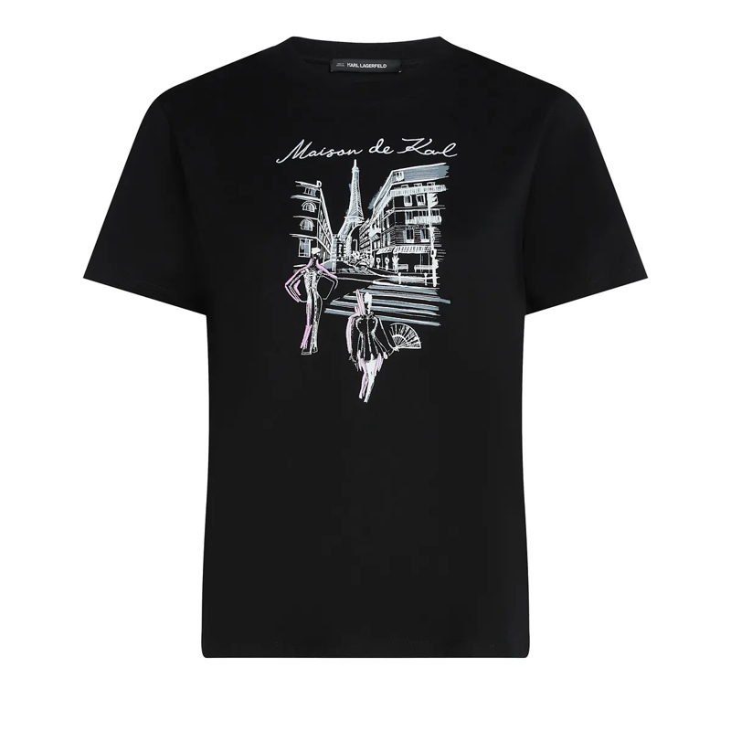 Karl Lagerfeld T-Shirt T-Shirt mit Paris-Skizze schwarz