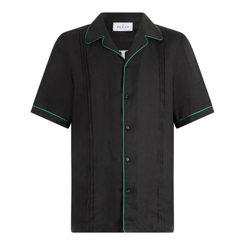 Philipp Plein Hemd Linen Bowling Shirt Plein Tennis schwarz