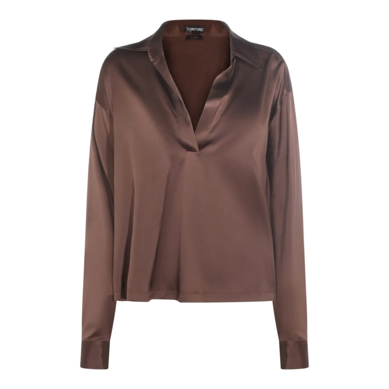 Tom Ford Top met lange mouwen Long-Sleeved Satin Brown Top Brown