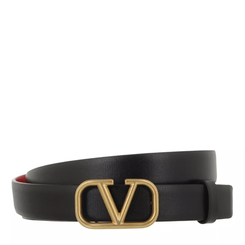 Valentino Garavani V Logo Belt Calfskin Black/Red Dünner Gürtel
