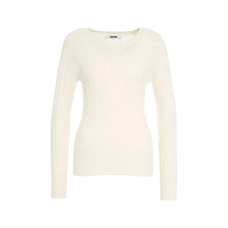 Grifoni Pullover Cable Knit Sweater With Round Neckline Neutrals