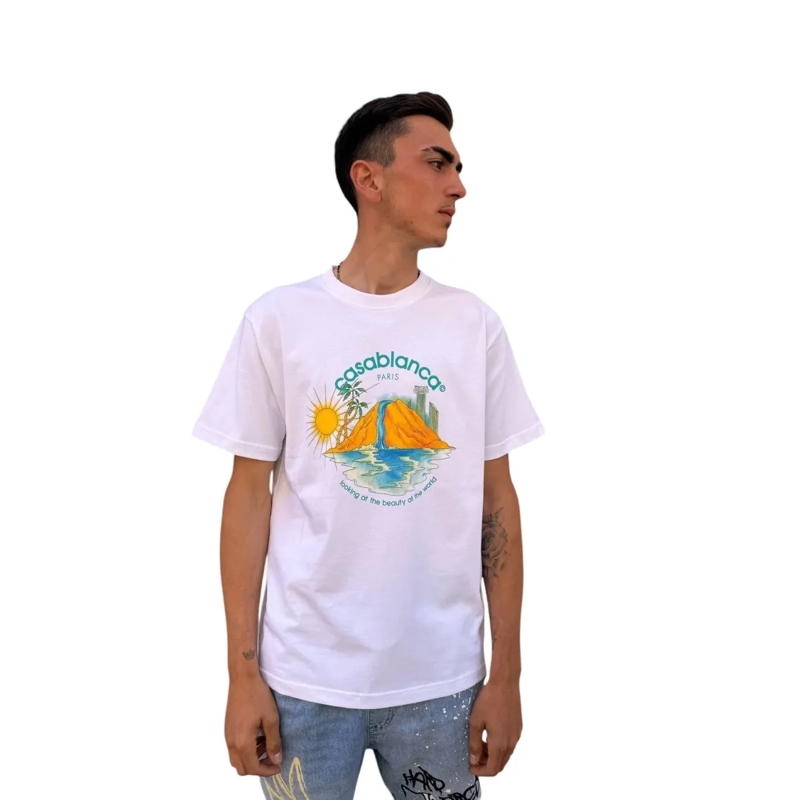 Casablanca T-shirt Straight-Cut Printed T-Shirt With Landscape Design Purple