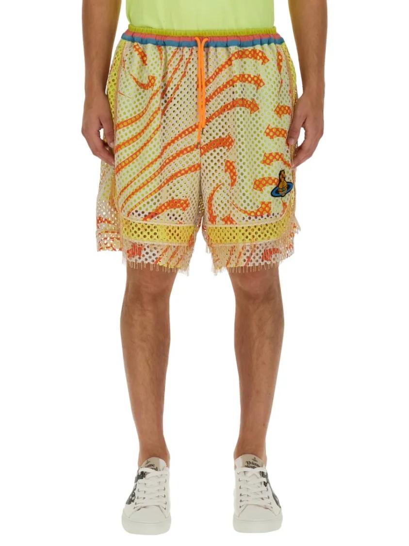 ショートパンツ VIVIENNE WESTWOOD Women Shorts  Burmudas 1F01000GW00MXLRO31 Vivienne Westwood Print Mesh Shorts With Fringed Hem