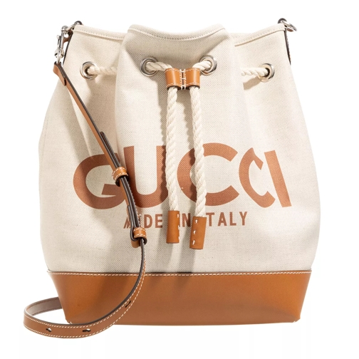 Gucci Small Shoulder Bag With Gucci Print Beige Bucket Bag