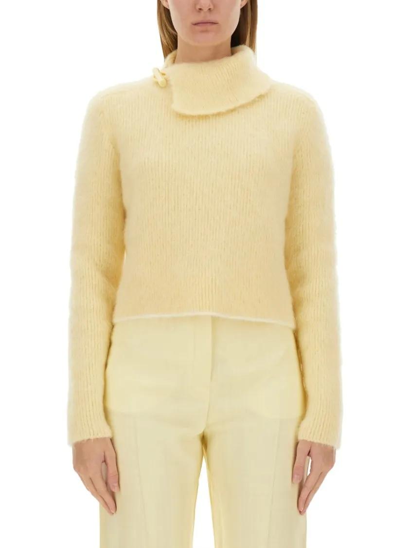 Thumbnail - Jacquemus - Navy Jersey Cropped Knit Sweater - Größe 36 - gelb