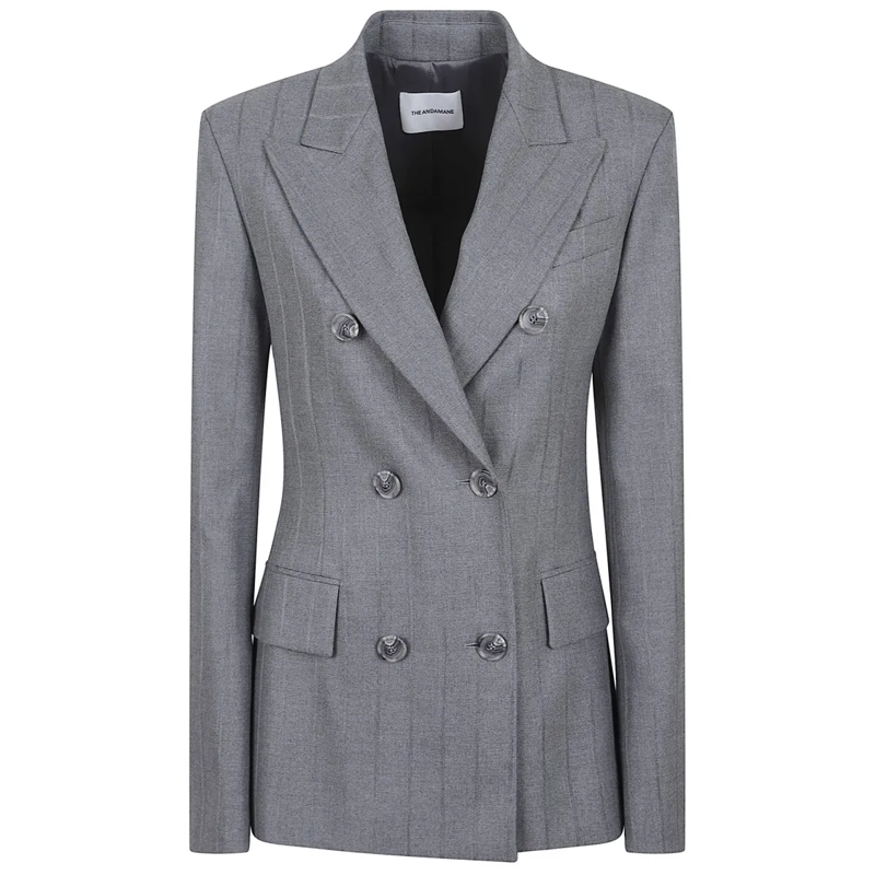 Andamane Blazer Double-Breasted Grey Blazer With Peak Lapels Grey