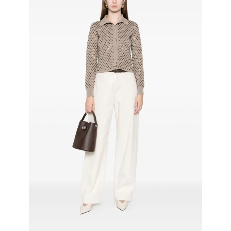 Max Mara Strickjacke Classic Collared Sweater With Subtle Sequin Detail Neutrals(Image 3)