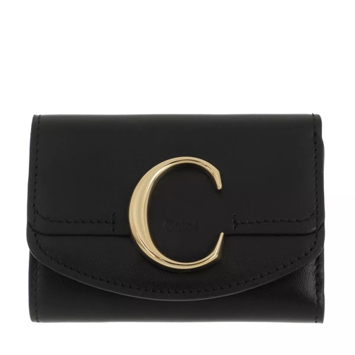 Chloé C Folding Wallet Leather Black Vikbar plånbok
