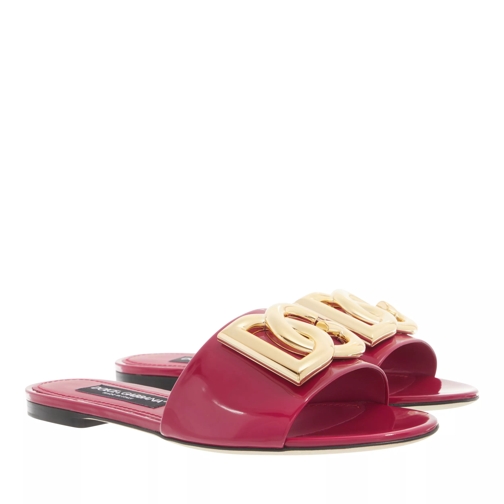 Dolce&Gabbana Slide Shiny Calfskin Mules With DG Logo Ciclamino