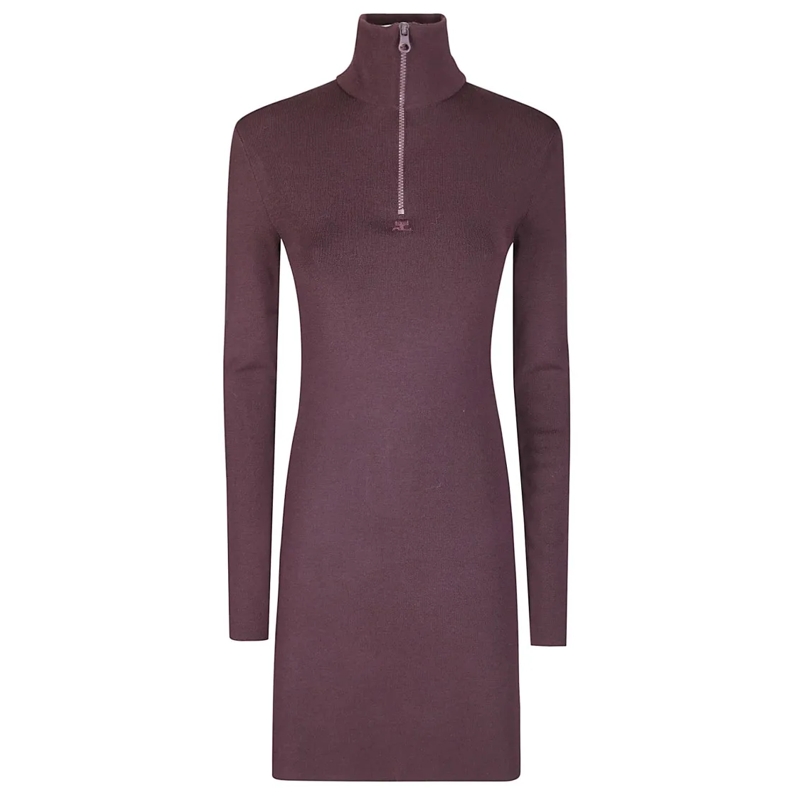 Courrèges Midi-jurk Zipped Mockneck Dress Burgundy