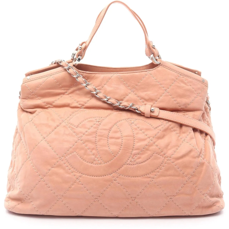 Chanel Sac à bandoulière Large CC Quilted Suede Sea Hit Tote rose