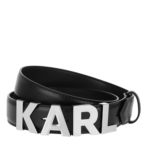Karl Lagerfeld Karl Metal Letters Belt Black Leather Belt