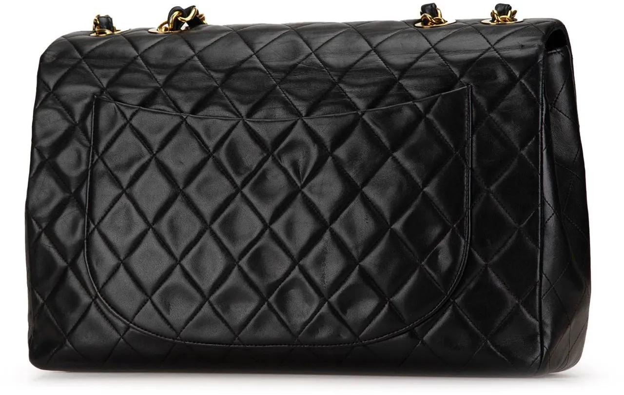Chanel Shoppers Maxi XL Classic Lambskin Single Flap in zwart